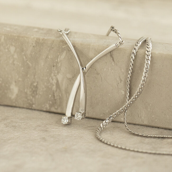 Weißgoldener Choker mit Diamant 42,5 cm 14 Karat