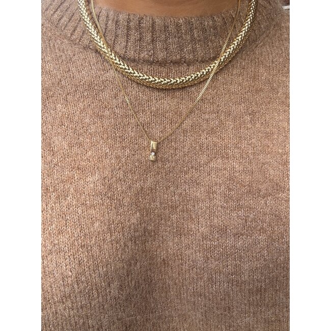 Goldenes Collier mit Zirkonia-Anhänger 45 cm 14 Karat