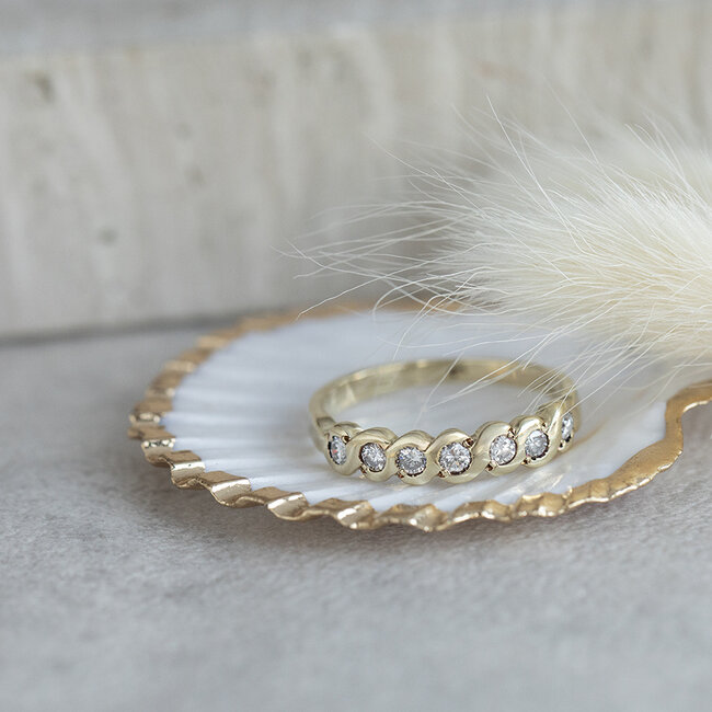 Gold row ring with diamond 14 karat