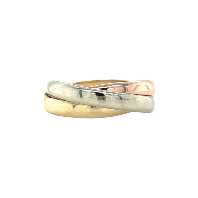 Tricolor goldener Trinity-Ring 14 Karat