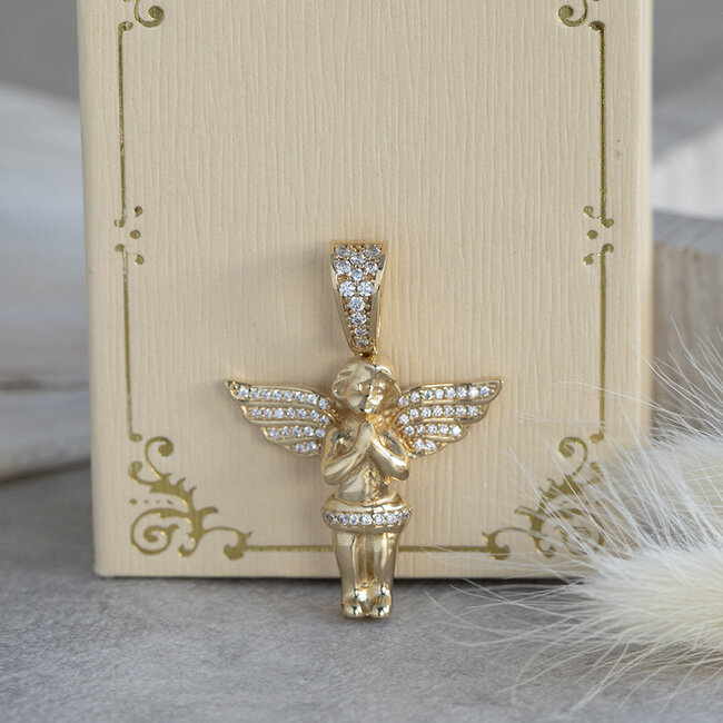 Gold angel pendant with zirconia 18 karat