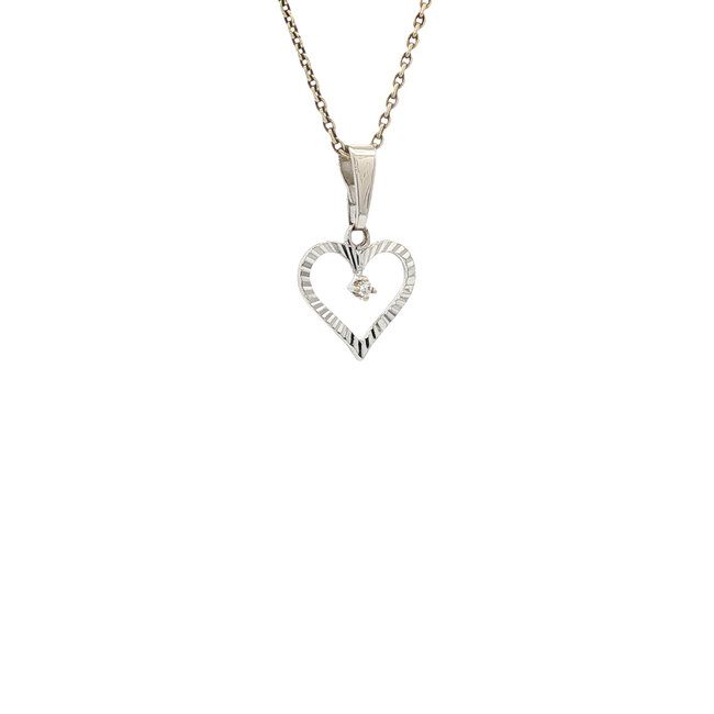 Witgouden hart hanger met diamant 14 karaat