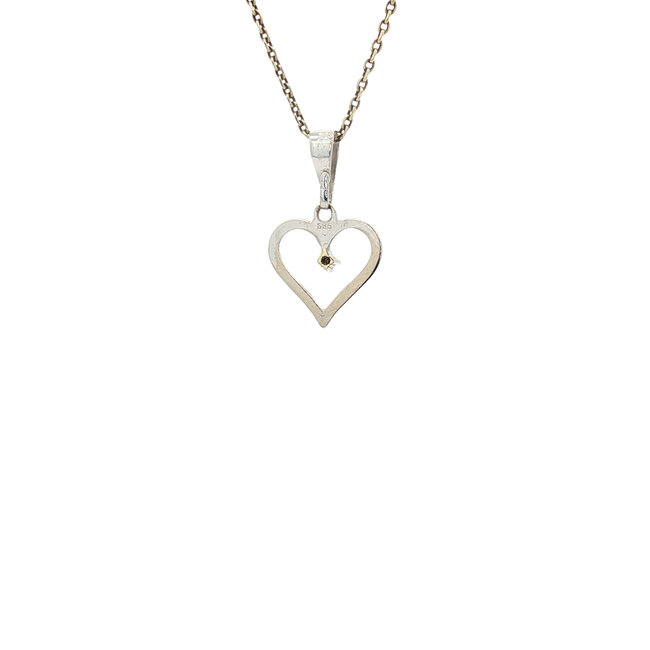 Witgouden hart hanger met diamant 14 karaat