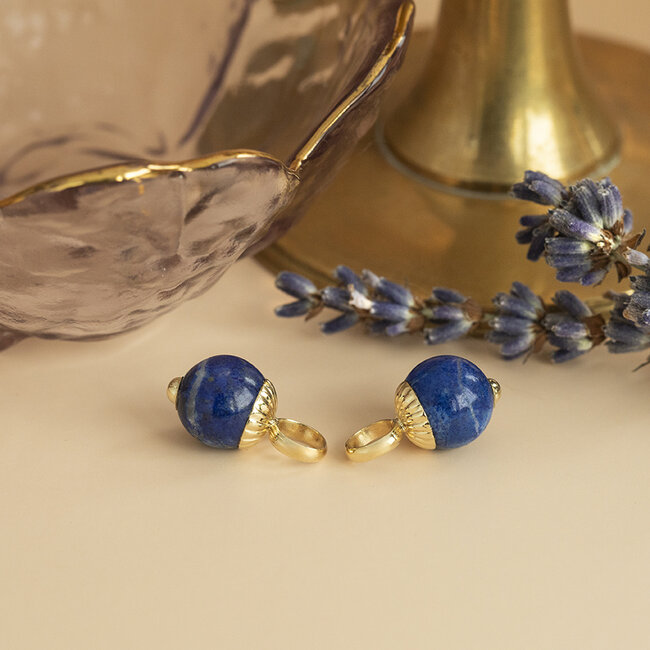 Goldene Creolen mit Lapis Lazuli 14 Karat