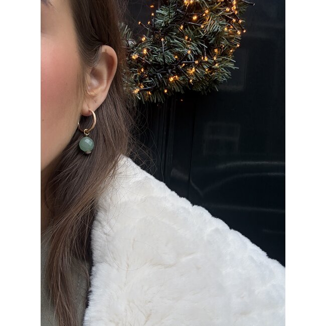 Gold creole pendants with aventurine 14 karat