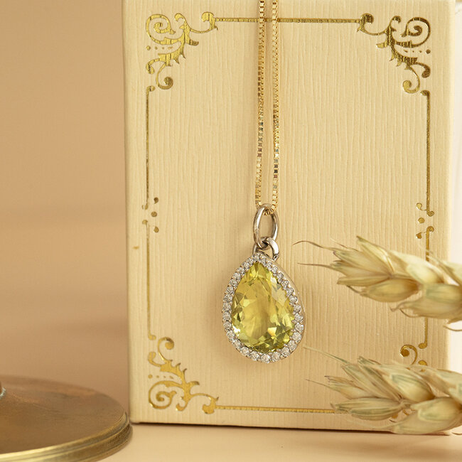 White gold pendant with citrine and diamond 14 karat