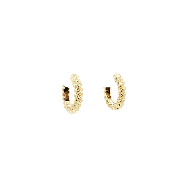 Gold twisted hinged hoop earrings 14 karat