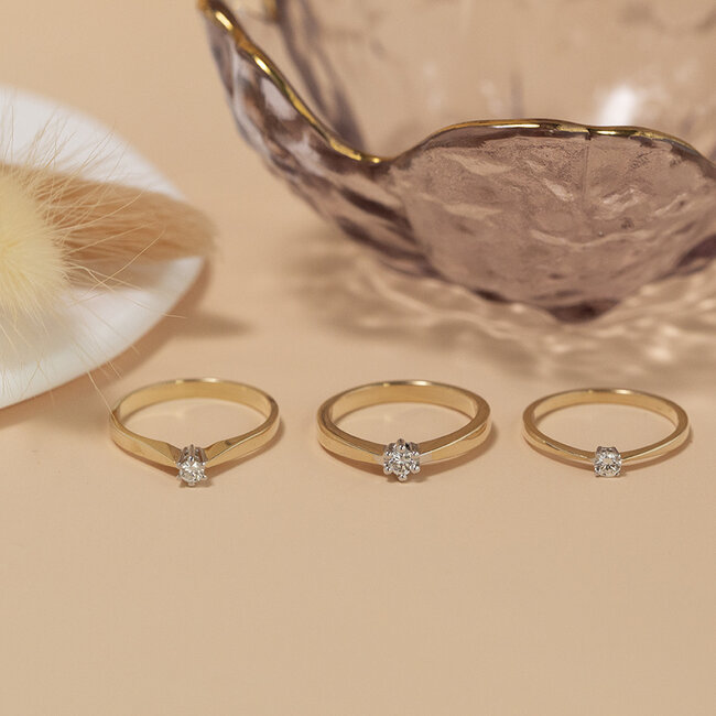 Gouden solitair ring met diamant 14 karaat* nieuw