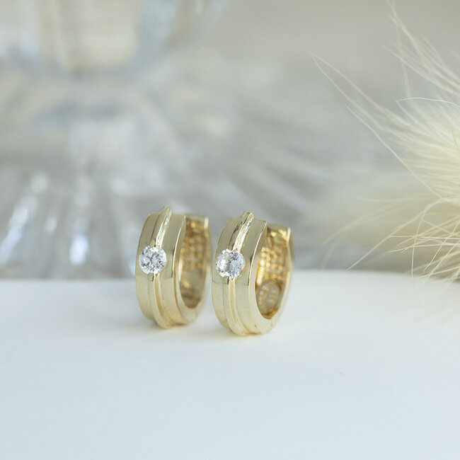 Gold hinged hoop earrings with zirconia 14 karat