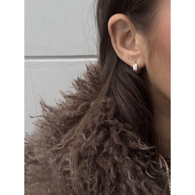 Gold hinged hoop earrings with zirconia 14 karat