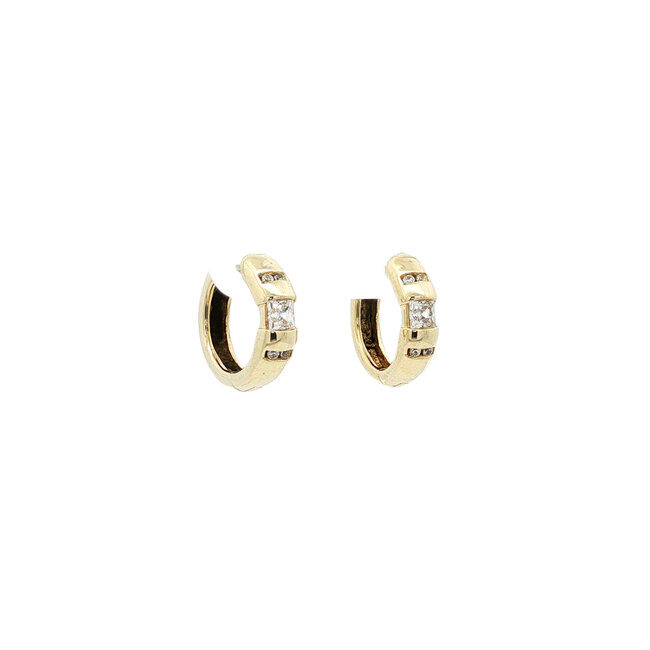 14 karat gold hinged hoop earrings with zirconia