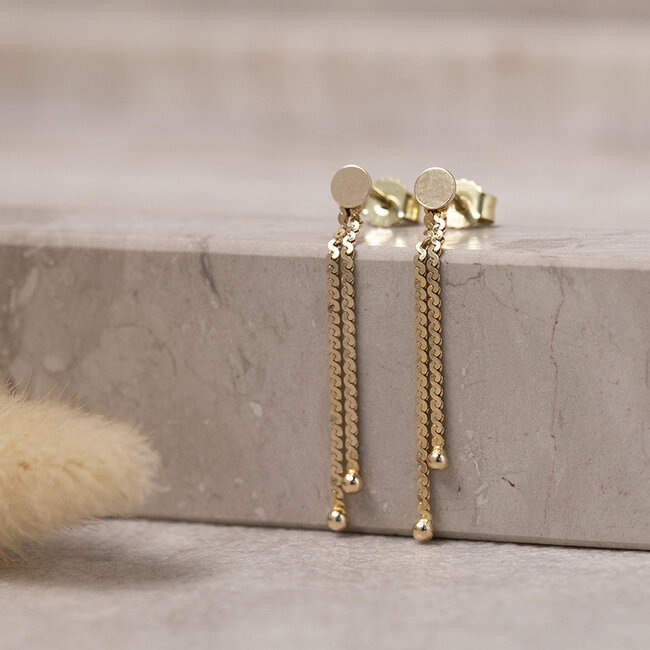 Gouden oorstekers met hanger 14 karaat