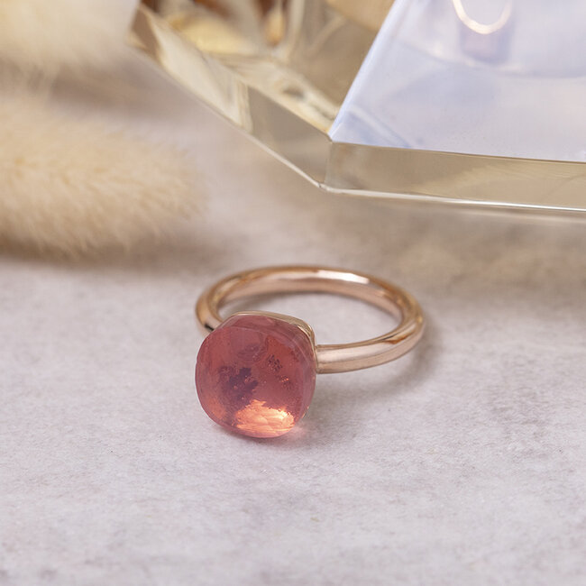 Rosegouden ring met glas 14 karaat