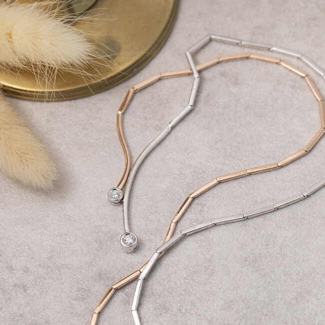 Bicolour choker with diamond 48 cm 14 karat