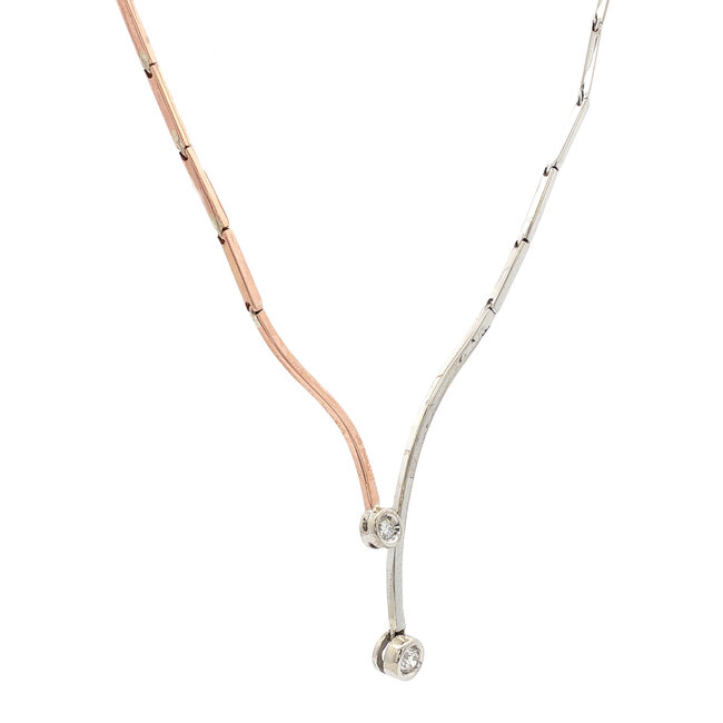 Bicolour choker met diamant 48 cm 14 karaat