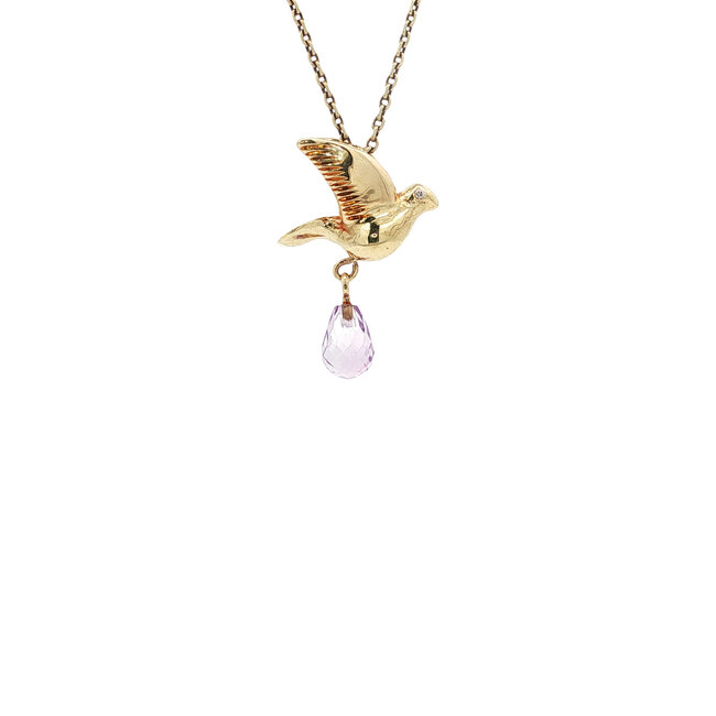 Goldener Anhänger Friedens-Taube mit Amethyst 14 Karat