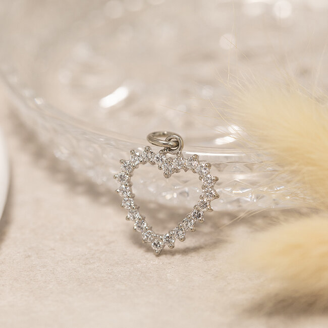 Witgouden hart hanger met diamant 18 karaat