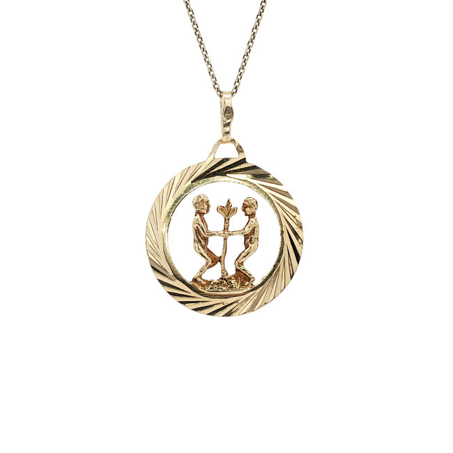 Golden zodiac pendant Gemini 14 karat