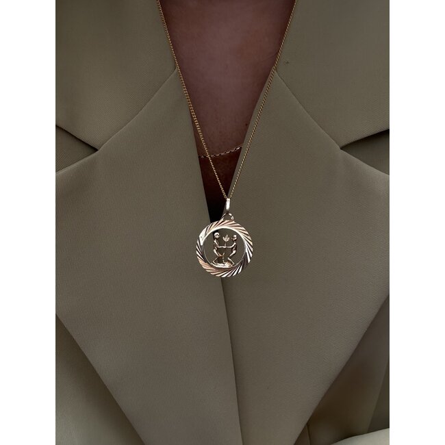 Golden zodiac pendant Gemini 14 karat