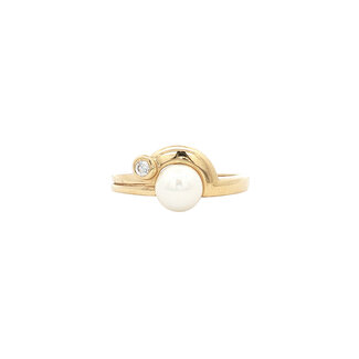 Gouden ring zirkonia/parel