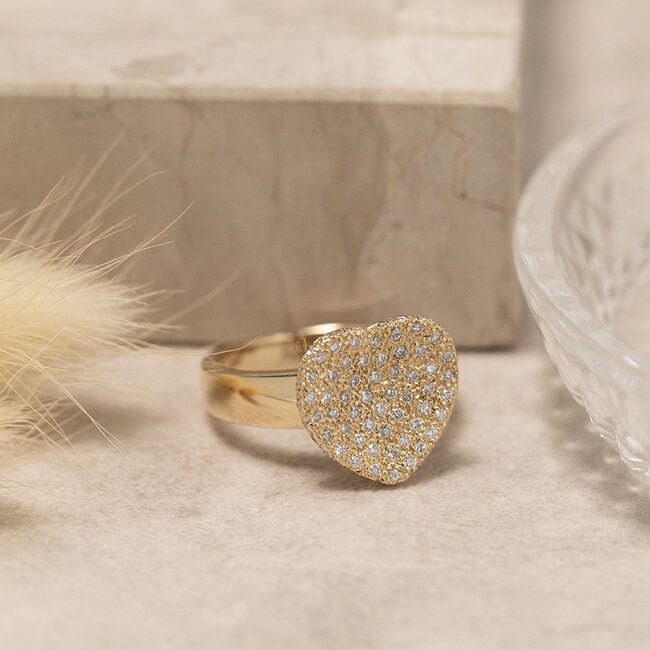 Gouden hart ring met diamant 14 karaat