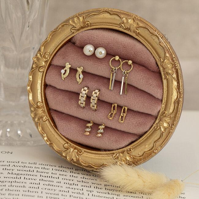 Gold stud earrings with pendant 14 karat