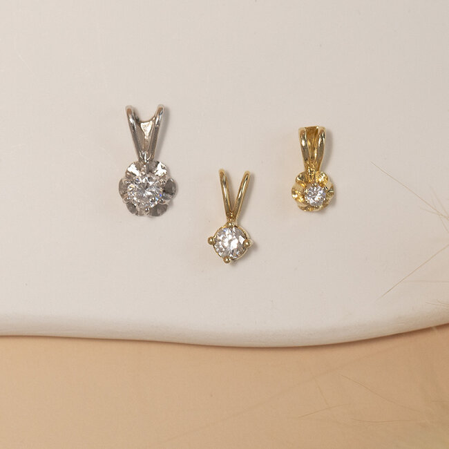 Gold solitaire pendant with zirconia 14 karat