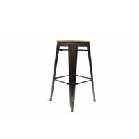 thumb-Tabouret de bar Tolix Mètal Assise en Bois-1