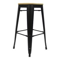 thumb-Tabouret de bar Tolix Noir Assise en Bois-1