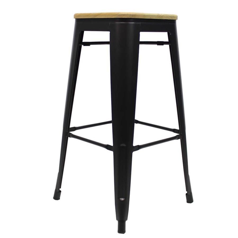 Tabouret de bar Tolix Noir Assise en Bois-1