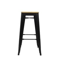 thumb-Tabouret de bar Tolix Noir Assise en Bois-3