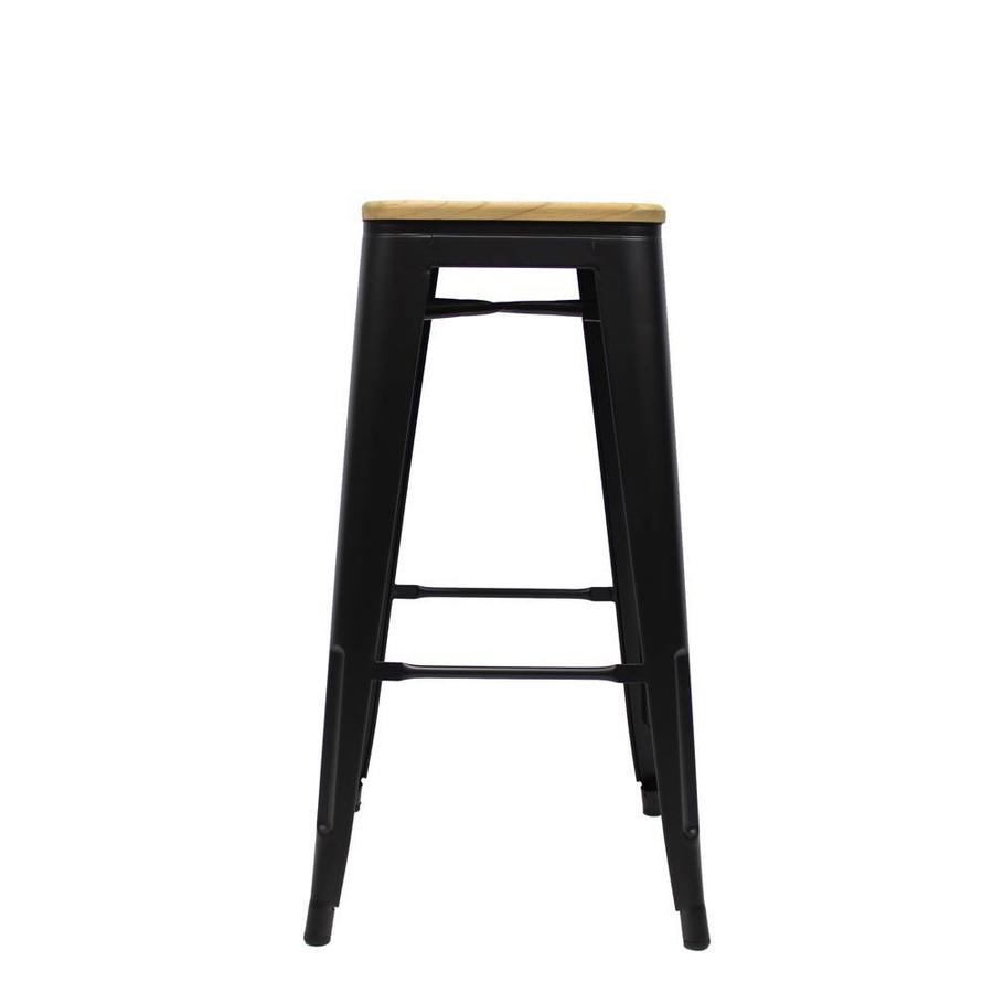 Tabouret de bar Tolix Noir Assise en Bois-3