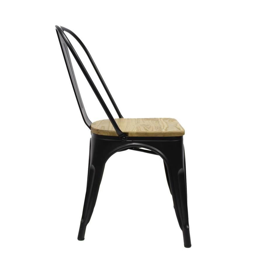 Chaise Tolix Noir Assise en bois-2