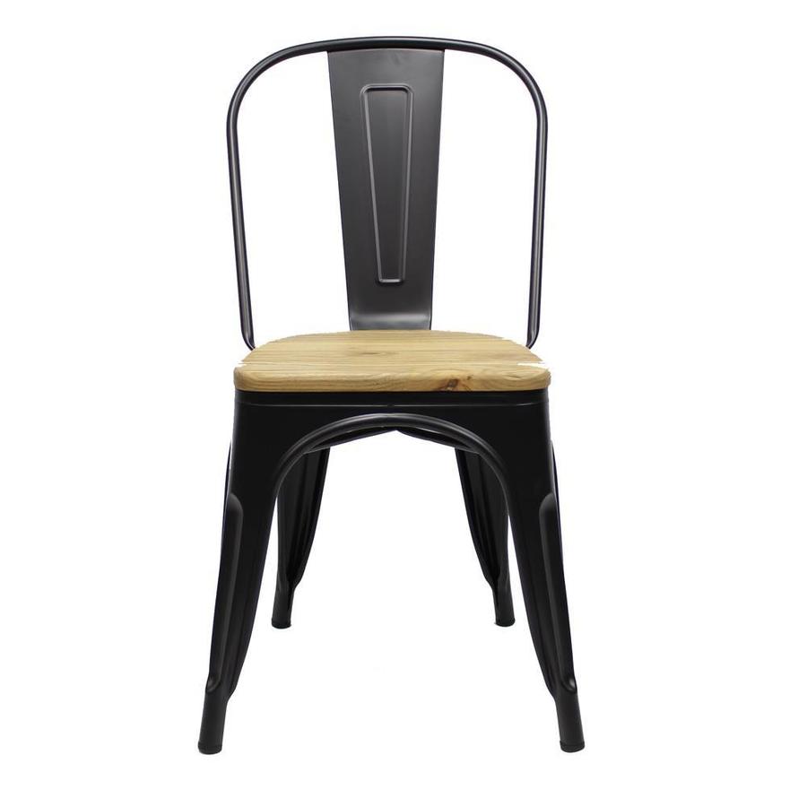 Chaise Tolix Noir Assise en bois-3