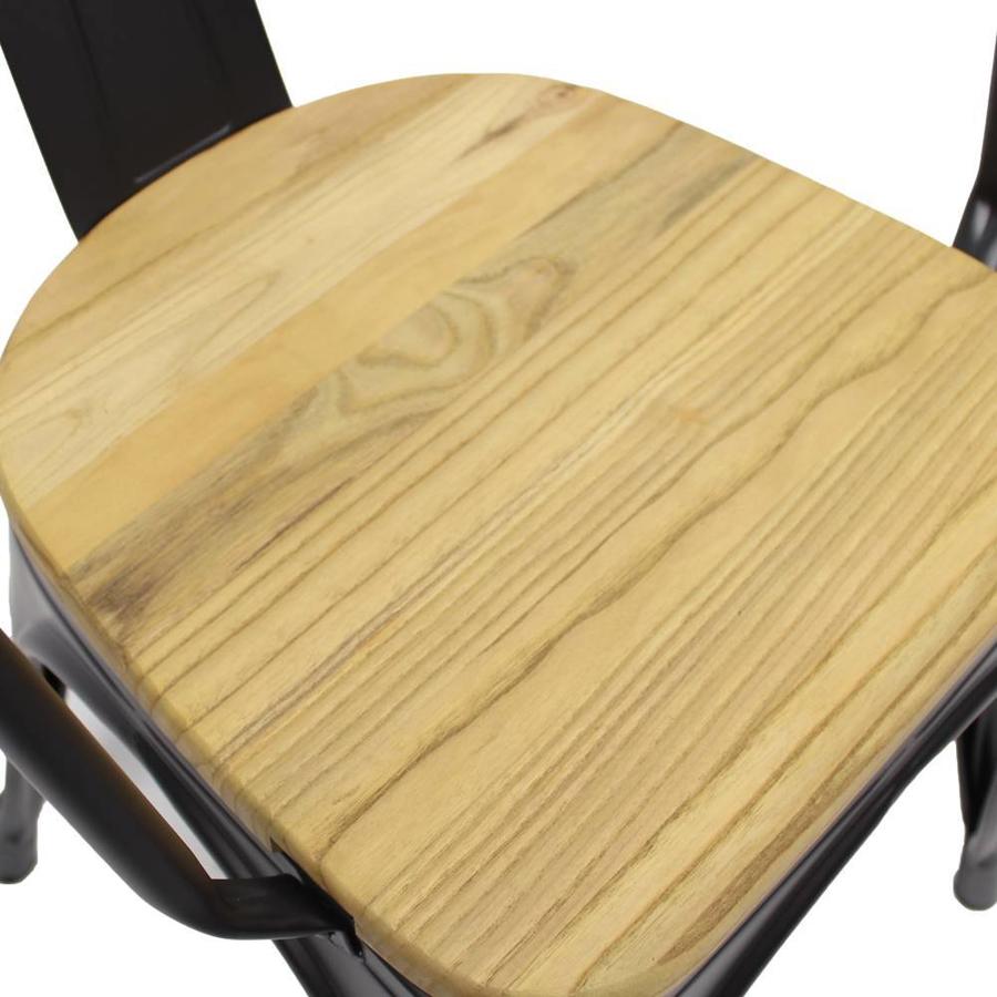 Chaise Tolix Noir Assise en bois-4