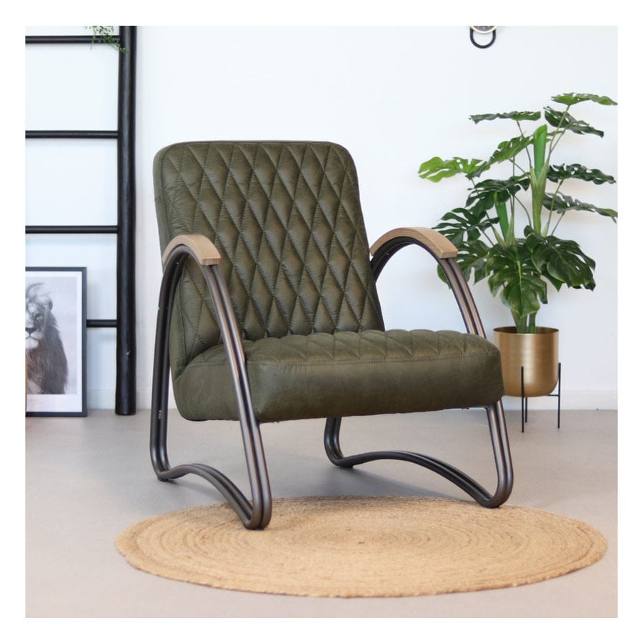 Fauteuil industriel Ivy Cuir vert-1