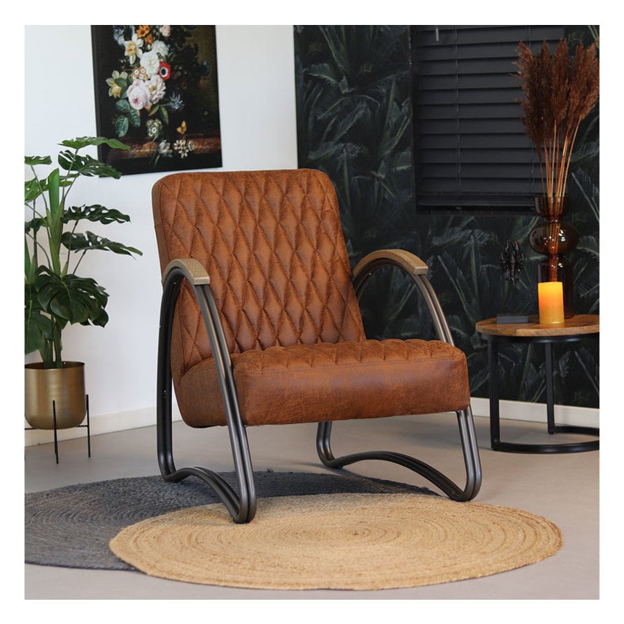 Fauteuil industriel Ivy Cuir cognac-3