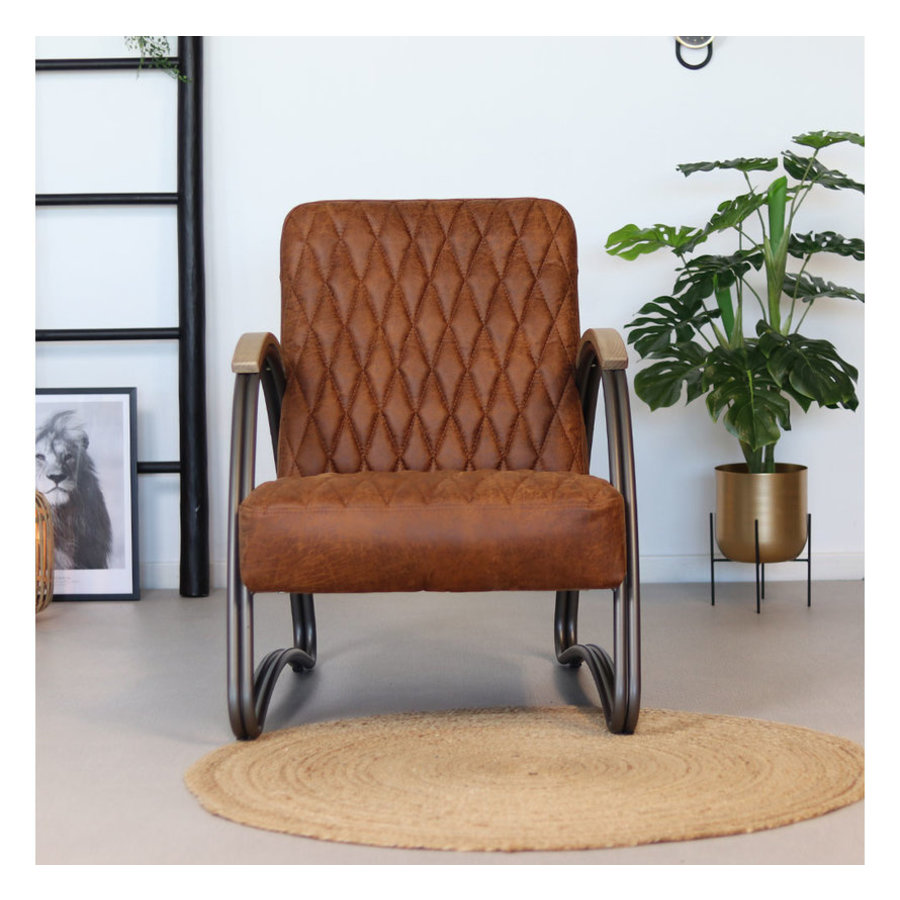 Fauteuil industriel Ivy Cuir cognac-4