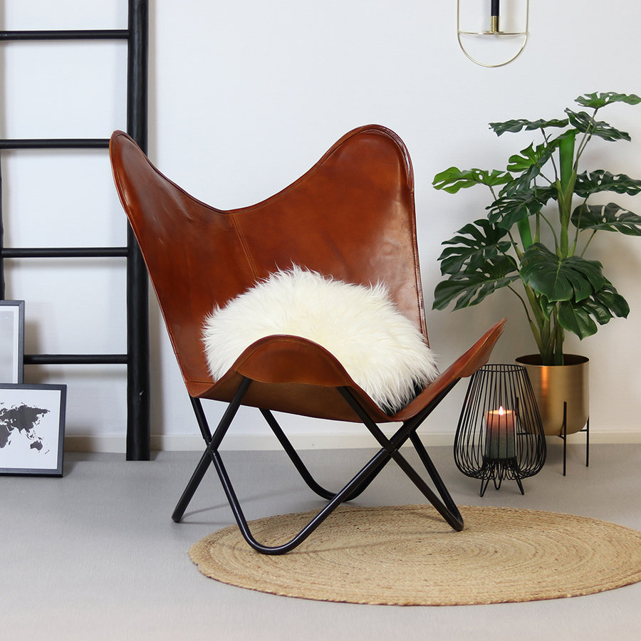 Chaise Papillon Cuir de Chèvre Cognac-1