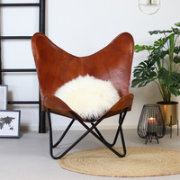 thumb-Chaise Papillon Cuir de Chèvre Cognac-2