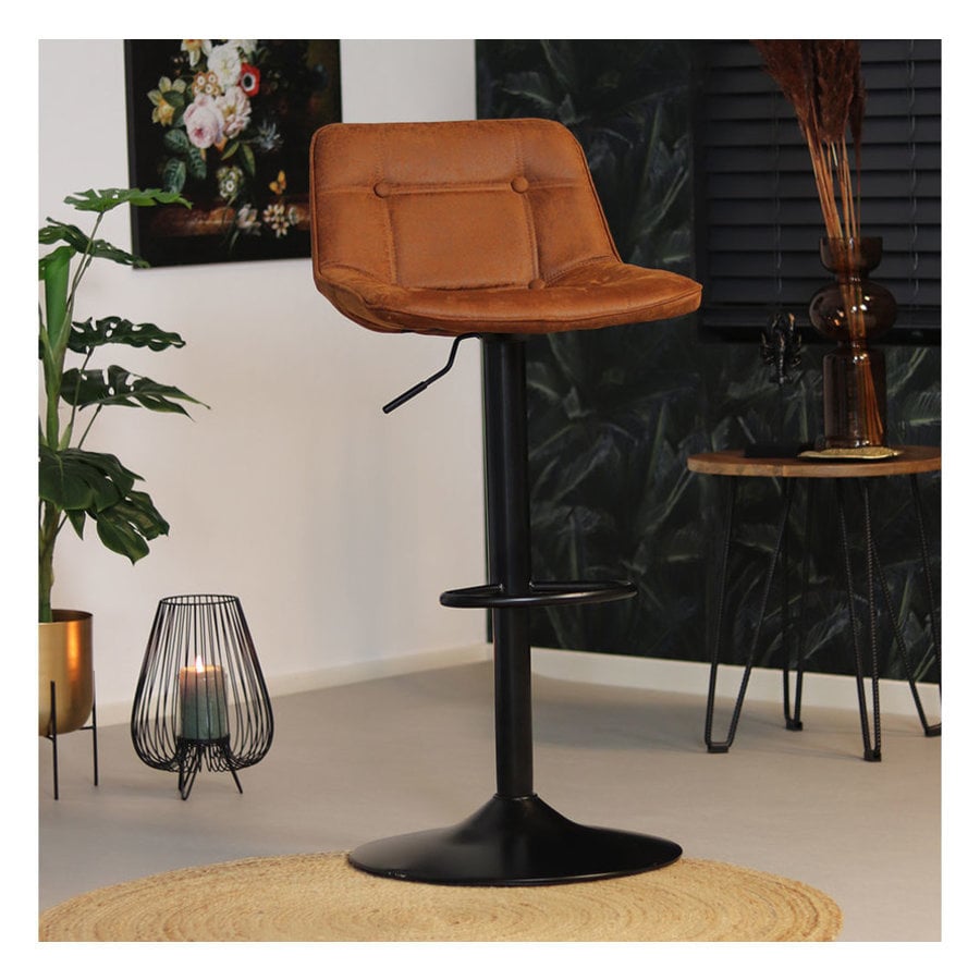 Tabouret de bar industriel Rocky Cuir Cognac-6