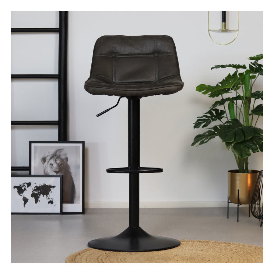 Tabouret de bar industriel Rocky Cuir Anthracite-2