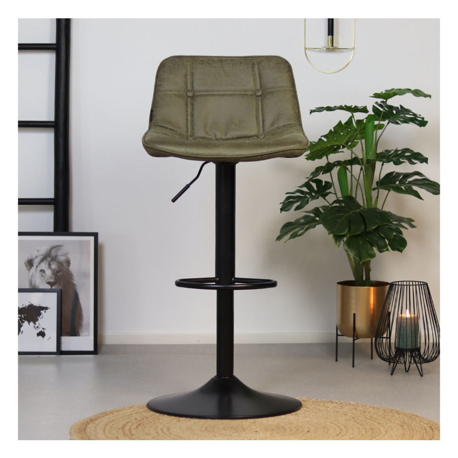 Tabouret de bar industriel Rocky Cuir vert olive-2