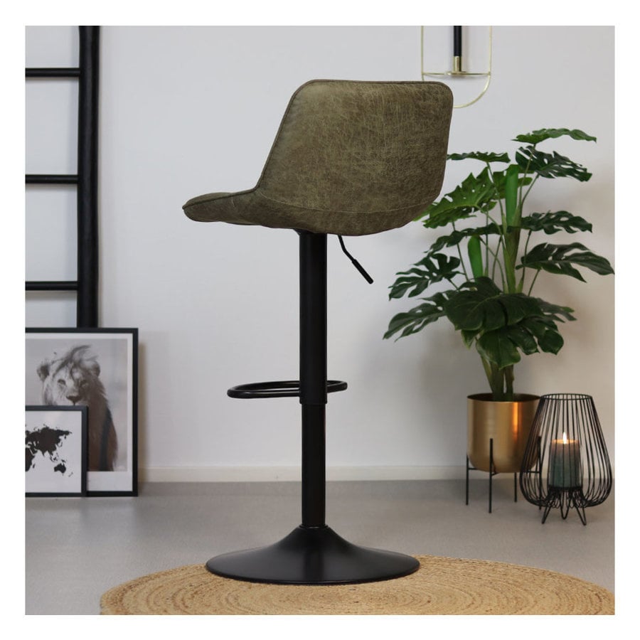 Tabouret de bar industriel Rocky Cuir vert olive-3