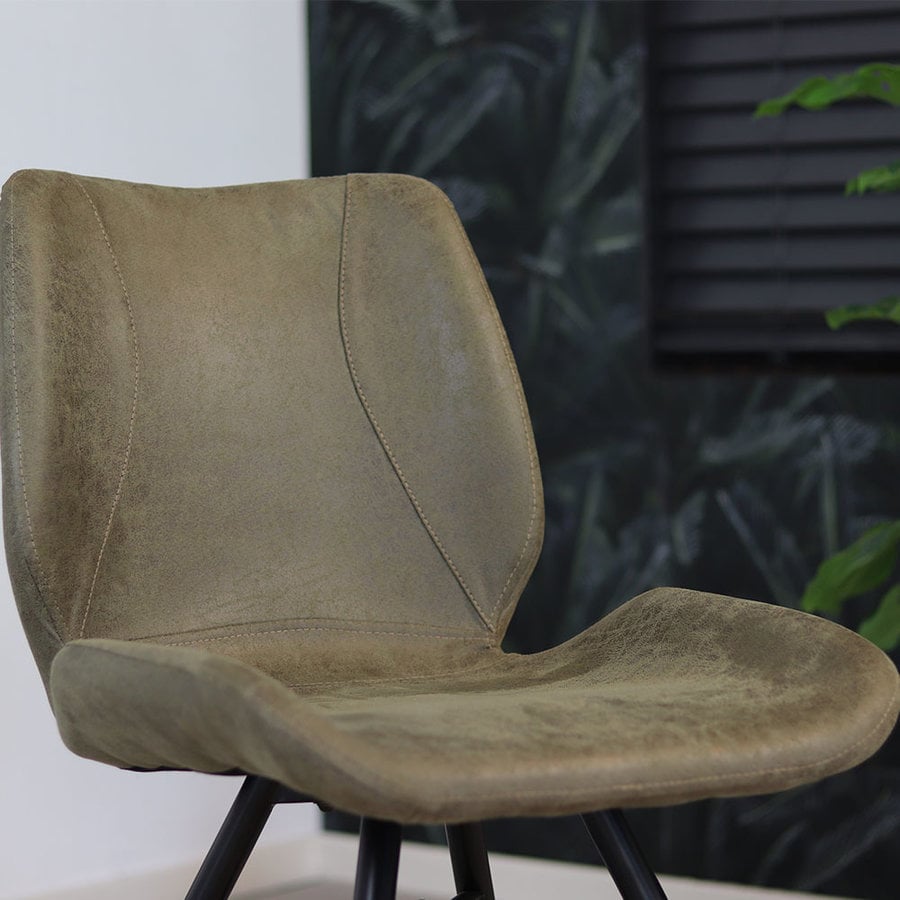 Chaise de salle à manger industrielle Vert Cuir-5