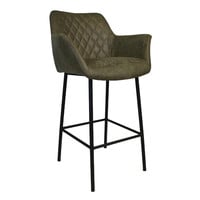 thumb-Tabouret de bar industriel Club cuir vert olive-5