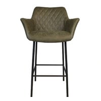 thumb-Tabouret de bar industriel Club cuir vert olive-6