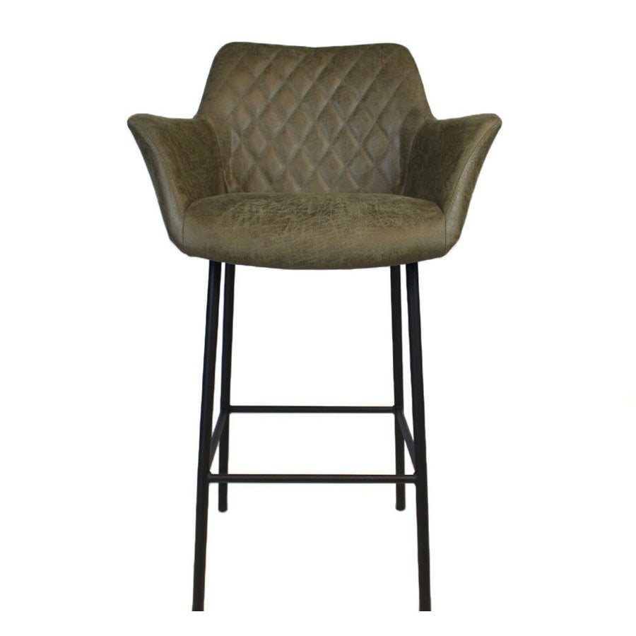 Tabouret de bar industriel Club cuir vert olive-6