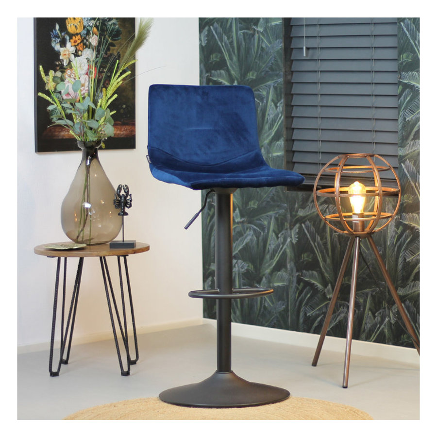 Tabouret de bar en velours Frankie Bleu réglable en hauteur-5