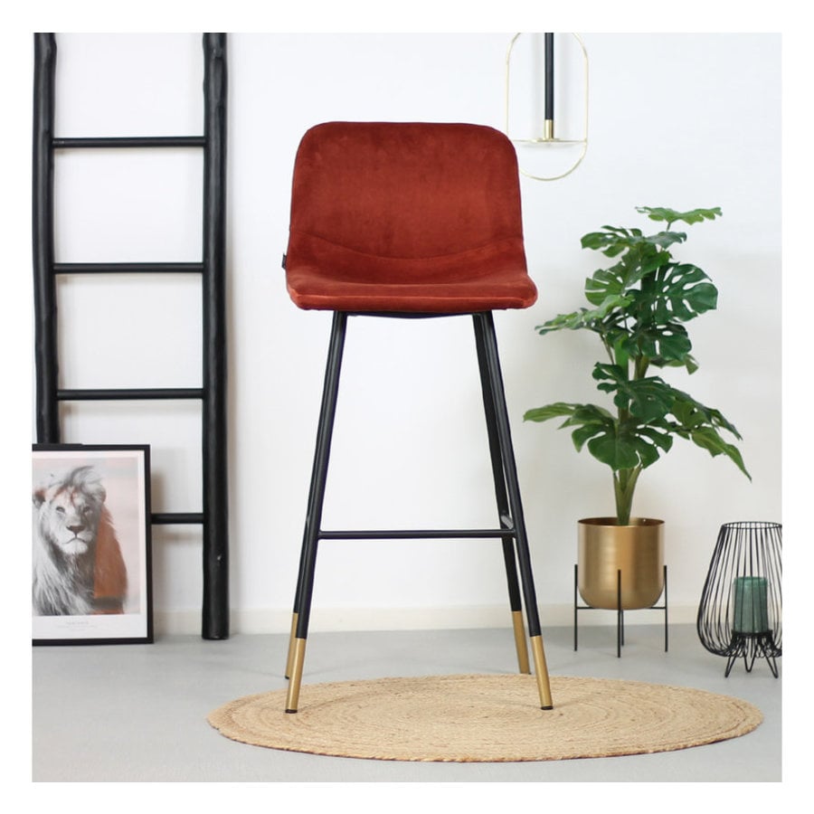 Tabouret de bar en velours Mikky Cuivre réglable en hauteur-3